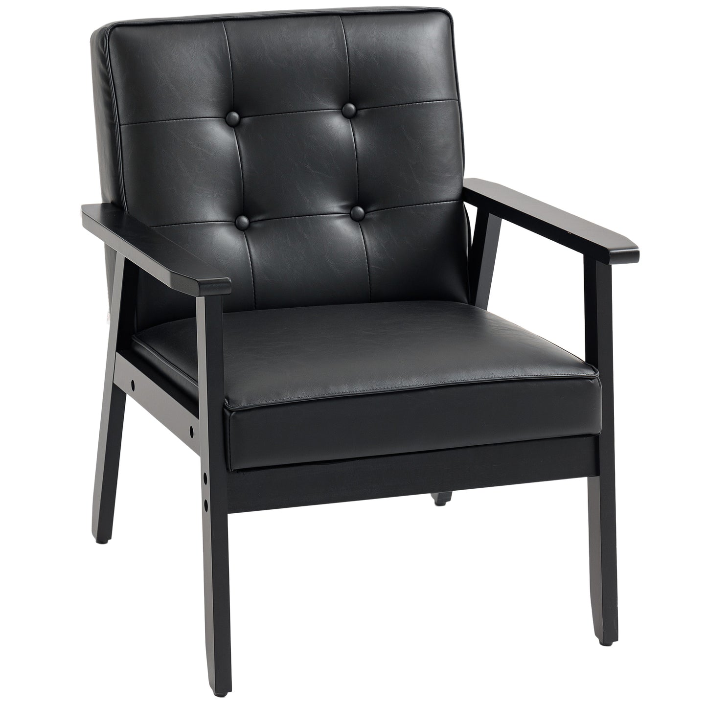 Vintage Retro Style Accent Chair, with Faux Leather Seat - Black