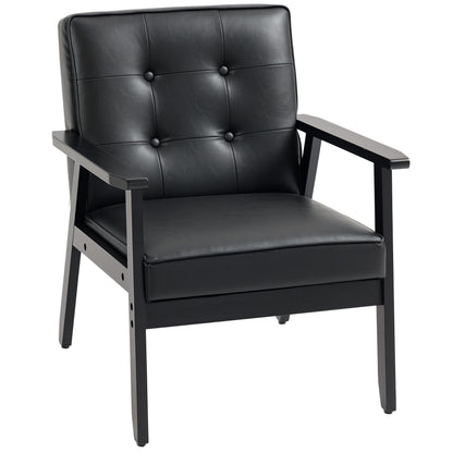 Vintage Retro Style Accent Chair, with Faux Leather Seat - Black