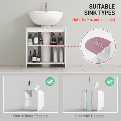 Under Sink Bathroom Cabinet, Freestanding Under Sink Cabinet with 2 Doors and Shelf for Basin without or with Pedestal, White