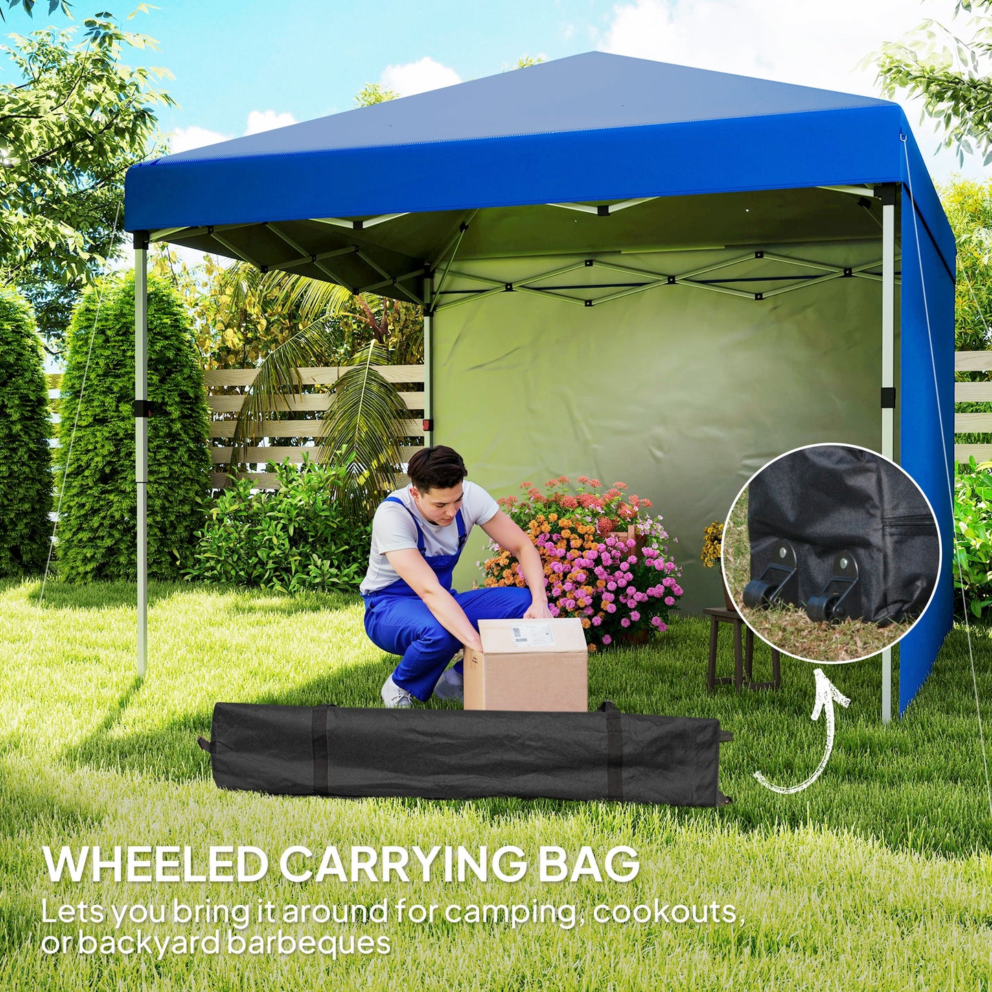 3 x 3 (M) Pop Up Gazebo, UPF 30+ with 2 Sidewalls, Leg Weight Bags and Wheeled Bag, Height Adjustable Party Tent Event Shelter