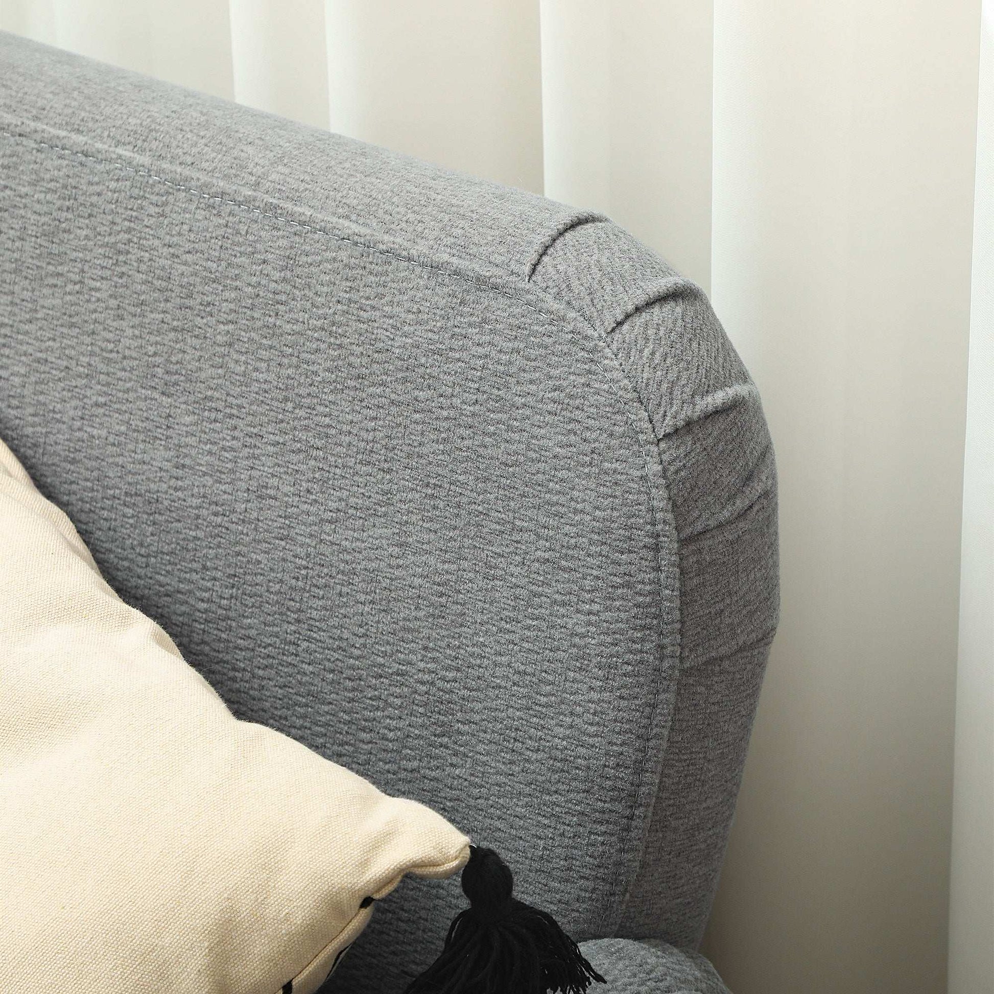 Retro Vintage Style Velvet Feel Fabric 2 Seater Sofa, Small Sofa Loveseat with 21cm Thick Padding and Wood Legs, Grey