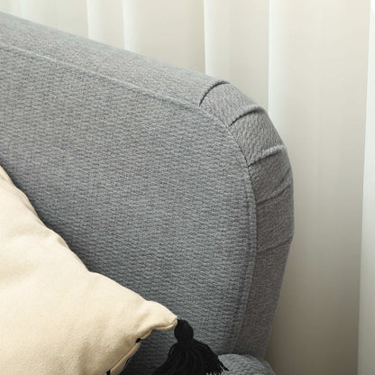 Retro Vintage Style Velvet Feel Fabric 2 Seater Sofa, Small Sofa Loveseat with 21cm Thick Padding and Wood Legs, Grey