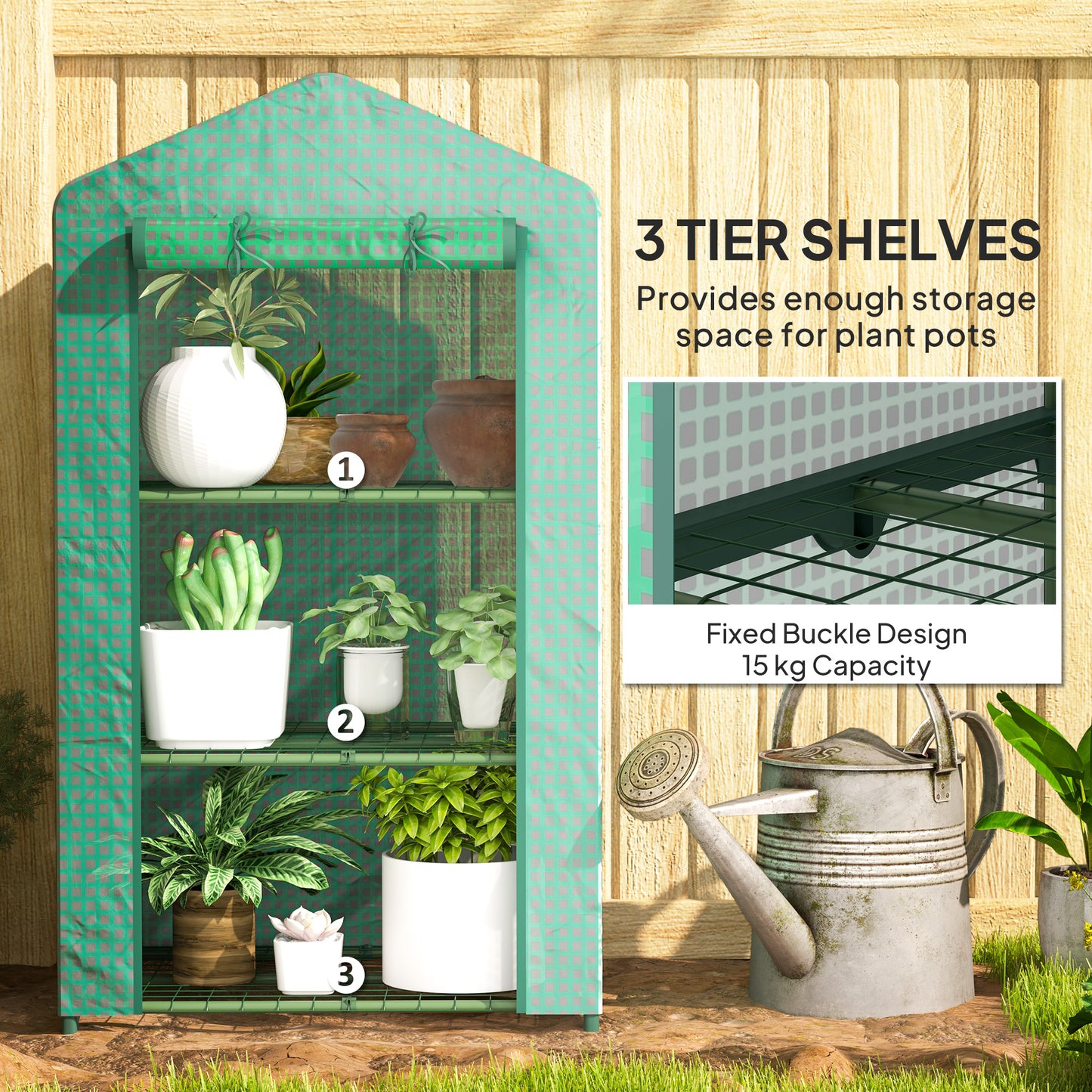 3 Tier Mini Greenhouse Portable Garden Grow House with Roll Up Door and Wire Shelves, 69 x 49 x 125 cm, Green