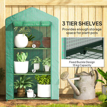 3 Tier Mini Greenhouse Portable Garden Grow House with Roll Up Door and Wire Shelves, 69 x 49 x 125 cm, Green
