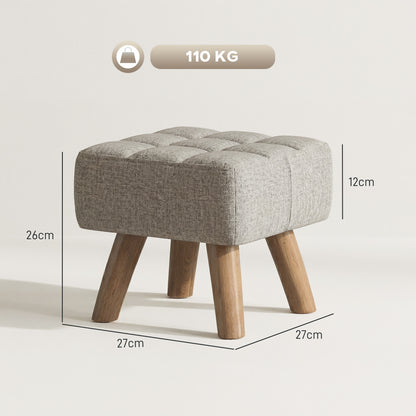 Square Padded Footstool Ottoman Pouffe | Tufted Linen-Look | Light Brown
