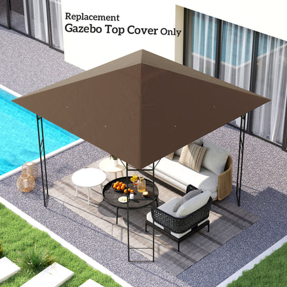 Outsunny 3 x 3(m) Gazebo Canopy Replacement Cover, Garden Gazebo Roof Replacement with Drain Holes, Water-resistant Plastic Coating, 370g/㎡, UPF30+, Brown