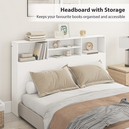King Size Headboard with Storage | 4 Open Compartments | Freestanding | Scratch-Resistant Melamine | Anti-Tip Kit | White | 160cm
