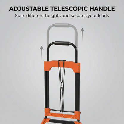 Heavy Duty Foldable Trolley on Wheels | 75kg Flat / 45kg Stairs | Tri-Wheel Stair Climbing | Telescopic Handle | Steel | Black & Orange