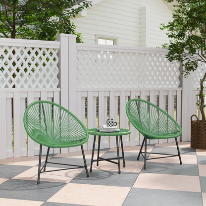 3 Piece Acapulco Style Rattan Bistro Set | 2 Oval Chairs | Tempered Glass Coffee Table | PE Rattan | Powder Coated Steel | 120kg | Green