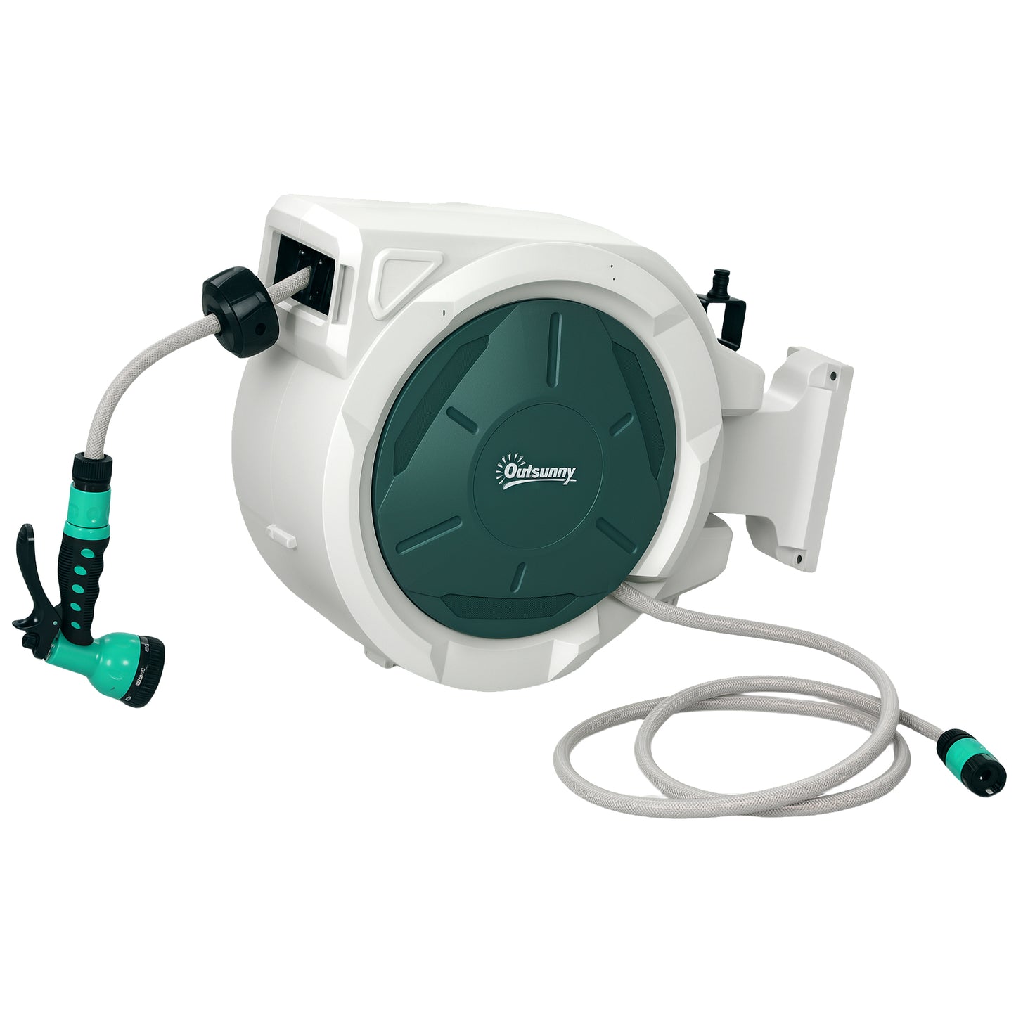 Wall Mounted Retractable Garden Hose Reel | 30+2m | Auto Rewind & Lockable | 7-in-1 Spray Nozzle | 180° Swivel | UV-Resistant PP | 8 Bar Working Pressure | 59x23x42cm | Grey