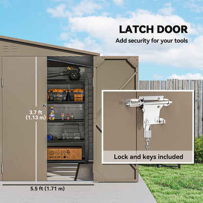 Outsunny 5 x 9ft Galvanised Metal Garden Shed with Foundation Kit, Outdoor Lean-to Shed, Tool Storage House with Lockable Doors, Brown