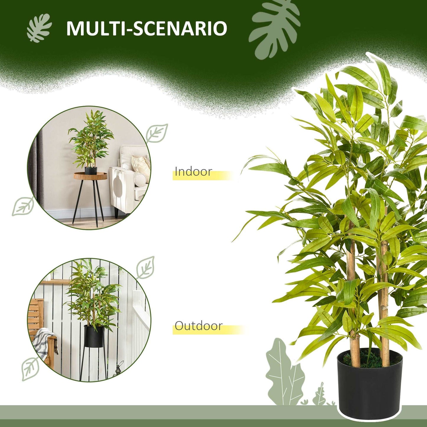 2 Piece Artificial Plants Bamboo Tree in Pot Desk Fake Plants for Home Indoor Outdoor Decor, 15x15x60cm, Green
