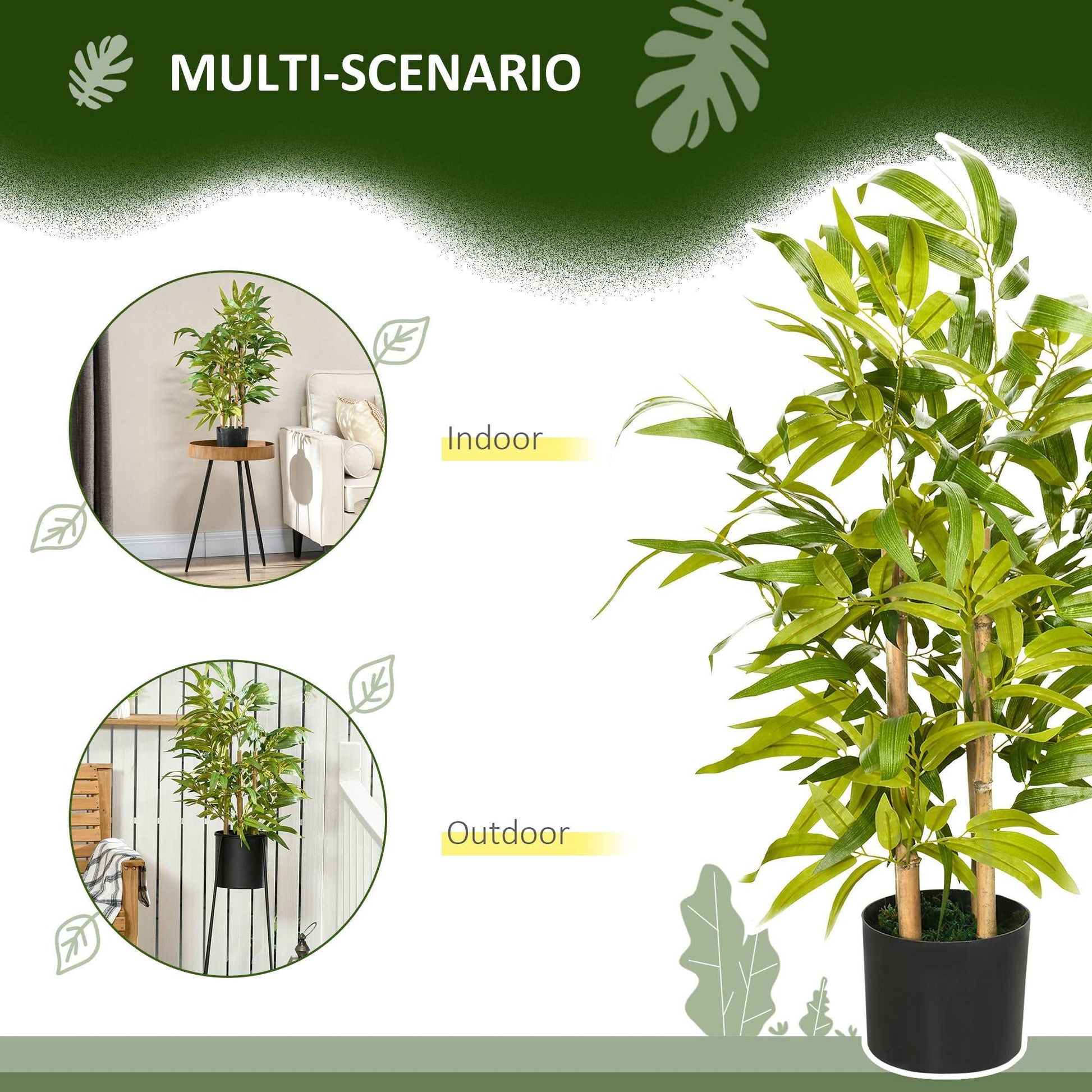 2 Piece Artificial Plants Bamboo Tree in Pot Desk Fake Plants for Home Indoor Outdoor Decor, 15x15x60cm, Green
