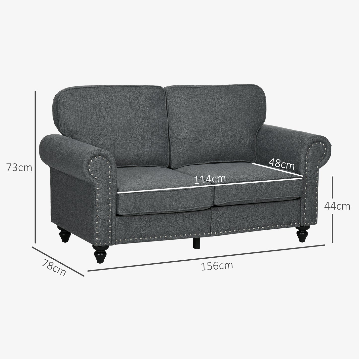 Retro Vintage Style Two-Seater Mid-Century Sofa, with Pocket Springs - Charcoal Grey
