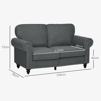 Retro Vintage Style Two-Seater Mid-Century Sofa, with Pocket Springs - Charcoal Grey