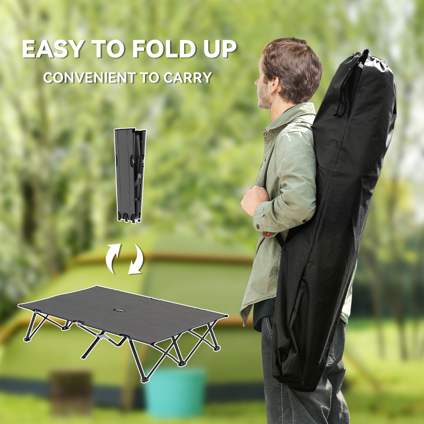 Outsunny Double Camping Cot Bed, with Bag - Charcoal Grey