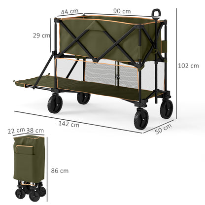 Double Decker Folding Trolley on Wheels, 200KG & 350L Capacity Collapsible Wagon Festival Trolley Cart For Camping Sports Shopping Garden and Beach