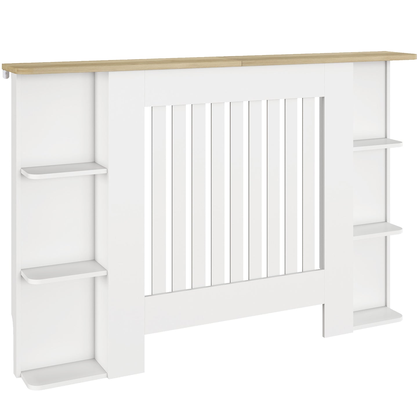 Radiator Cover with Open Storage Shelves, Vertical Slatted Cabinet Shelf Heater Cover for Living Room, Hallway, Medium, White (H: 83 / W: 124 / D: 19 cm)