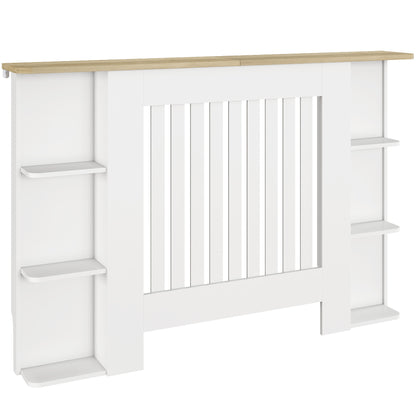 Radiator Cover with Open Storage Shelves, Vertical Slatted Cabinet Shelf Heater Cover for Living Room, Hallway, Medium, White (H: 83 / W: 124 / D: 19 cm)