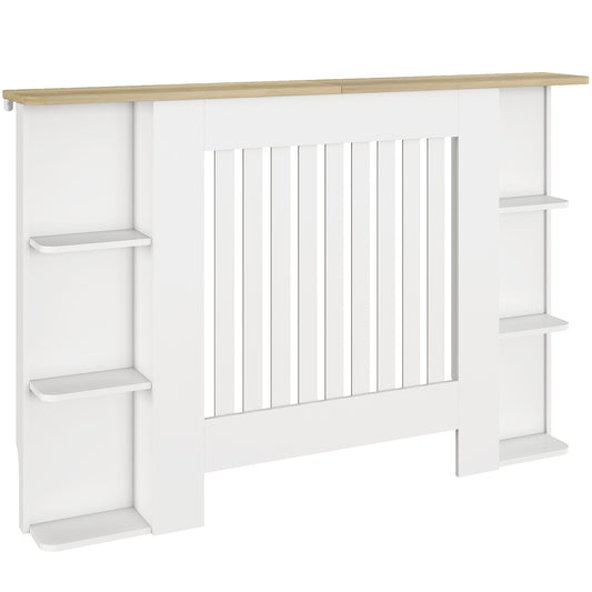 Radiator Cover with Open Storage Shelves, Vertical Slatted Cabinet Shelf Heater Cover for Living Room, Hallway, Medium, White (H: 83 / W: 124 / D: 19 cm)