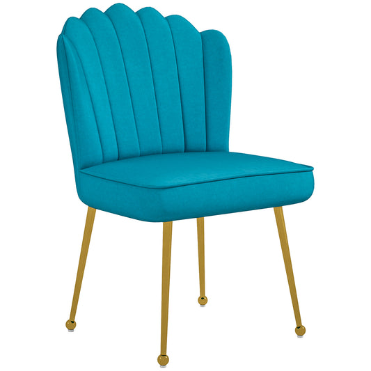 Vintage Retro Style Velvet-Feel Shell Accent Chair - Blue / Yellow