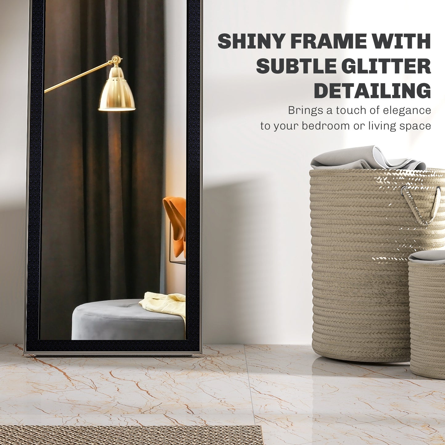 Full Length Mirror, 37 x 157cm Wall Mounted, Leaning, Free Standing Mirror, Framed Full Body Mirror for Living Room, Bedroom, Black