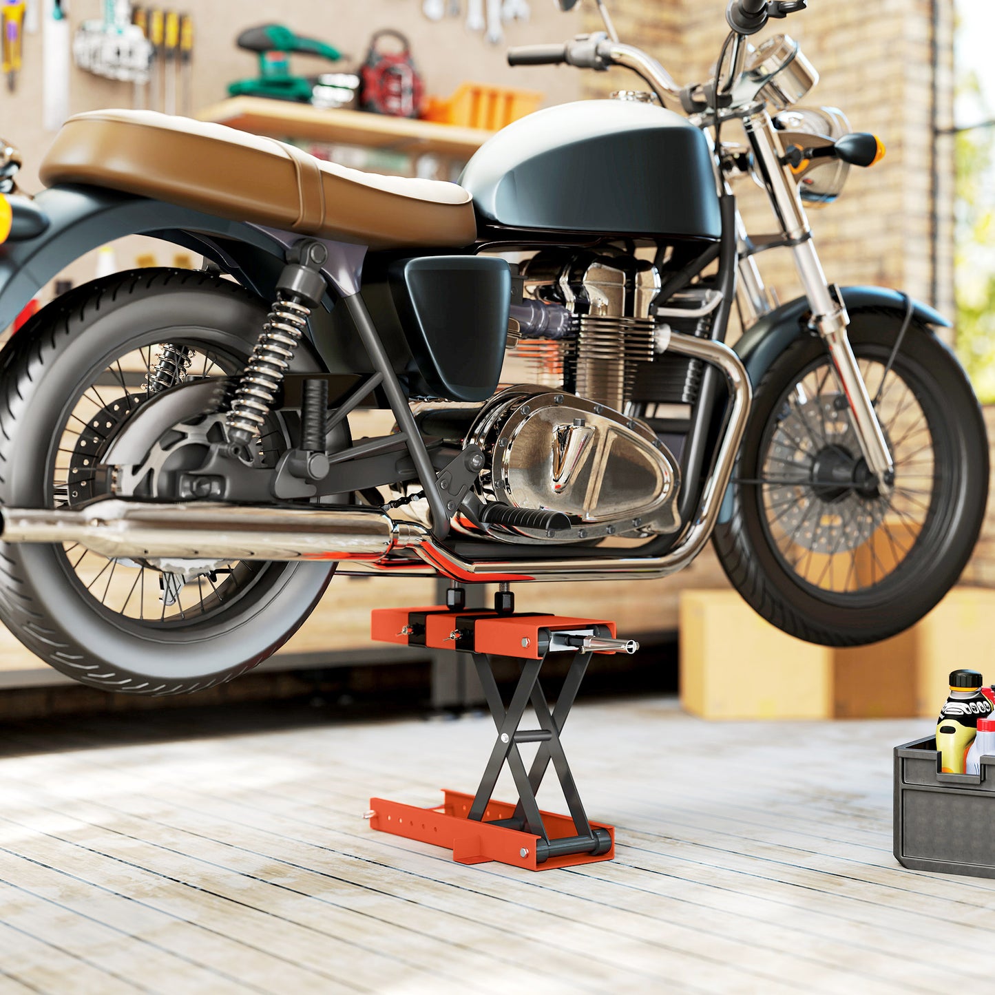 500 kg Motorcycle Scissor Lift Jack, Heavy Duty Steel Adjustable Motorbike Lifting Hoist Stand with Safety Pin, Foldable Lifter for Dirt Bike Repair Maintenance