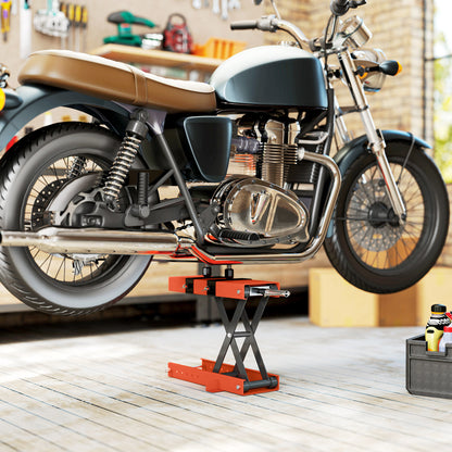 500 kg Motorcycle Scissor Lift Jack, Heavy Duty Steel Adjustable Motorbike Lifting Hoist Stand with Safety Pin, Foldable Lifter for Dirt Bike Repair Maintenance
