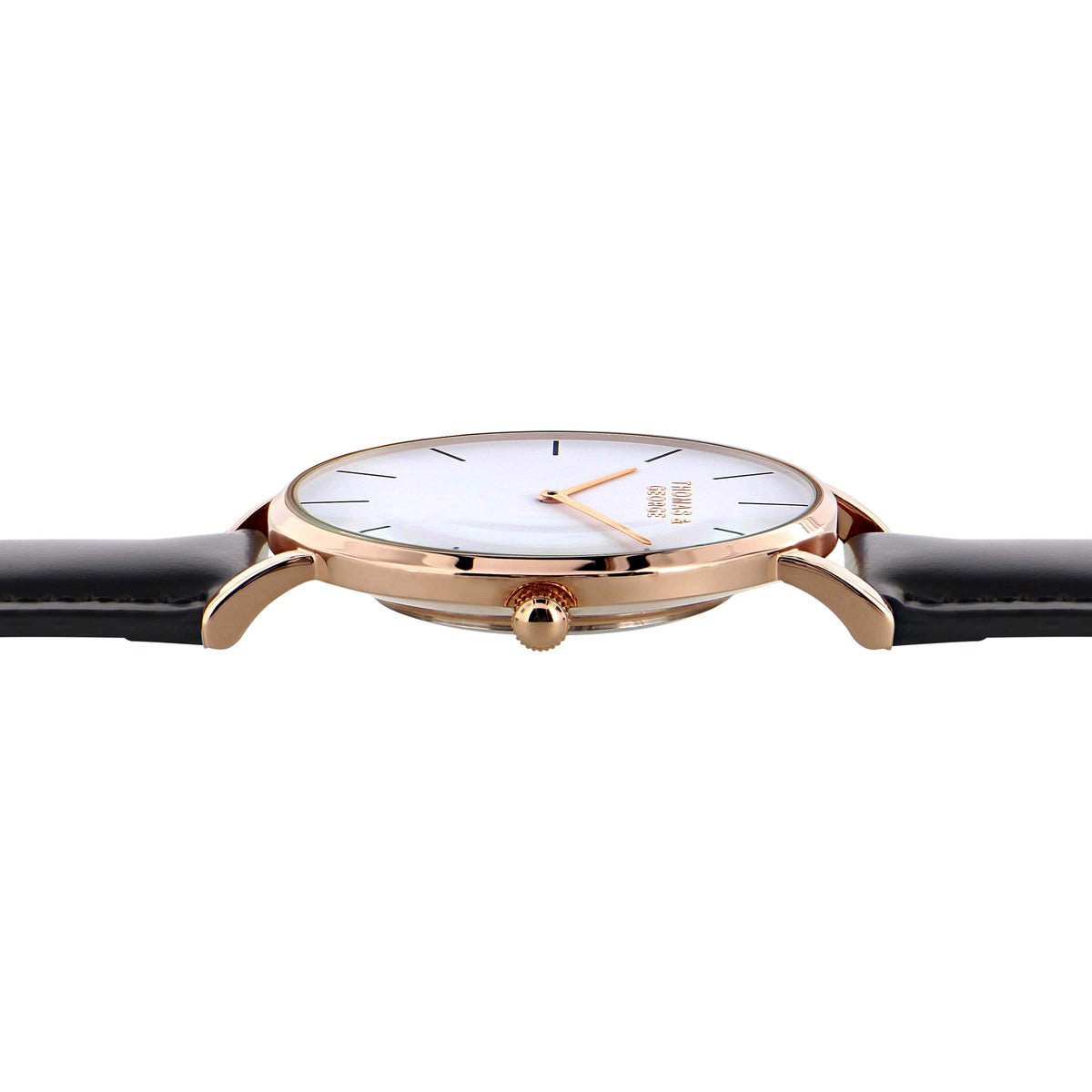 Thomas & George Bakersfield Black Watch | 40mm Gold-Tone Case, White Dial & Black Leather Strap | Slim 6mm Japanese Quartz | Optional Luxury Box