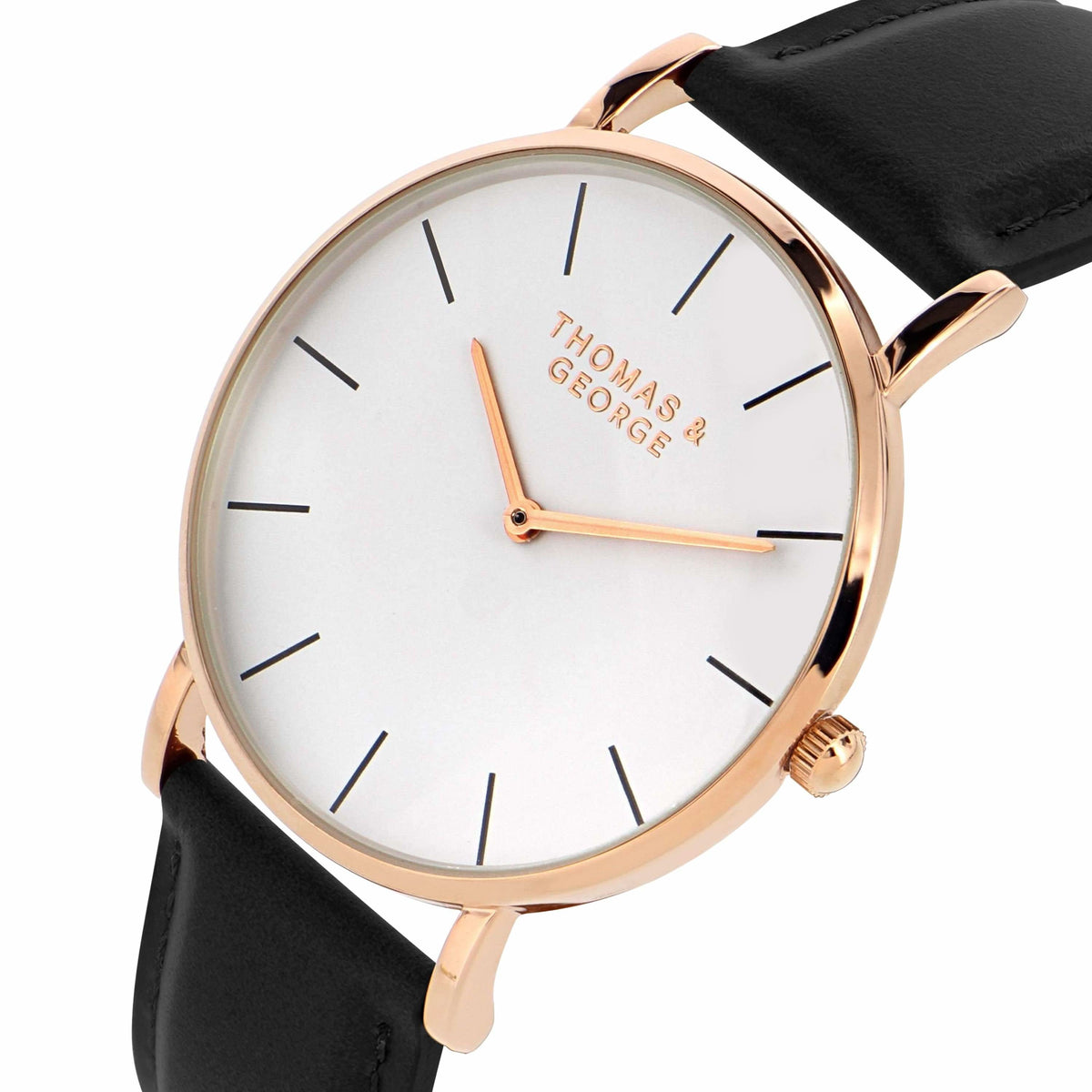 Thomas & George Bakersfield Black Watch | 40mm Gold-Tone Case, White Dial & Black Leather Strap | Slim 6mm Japanese Quartz | Optional Luxury Box