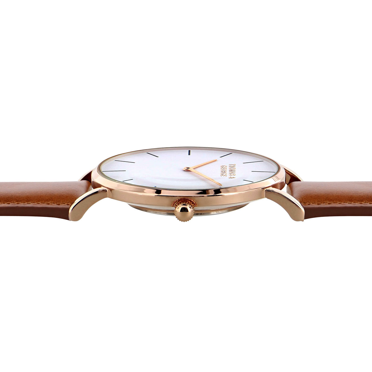 Thomas & George Bakersfield Brown Watch | 40mm Slim Gold-Tone Case & White Dial | Japanese Quartz Movement | Brown Leather Strap
