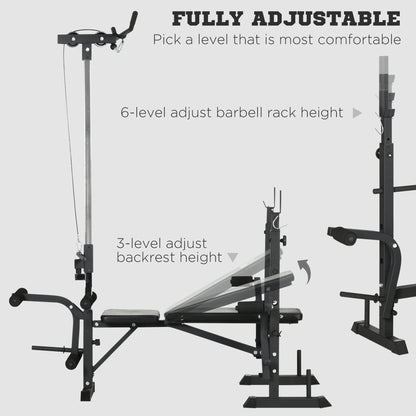 Adjustable Weight Bench with Pulley System, Incline Bench Press Set with Squat Rack, Leg Developer, Butterfly and Weight Storage, for Full Body Workout