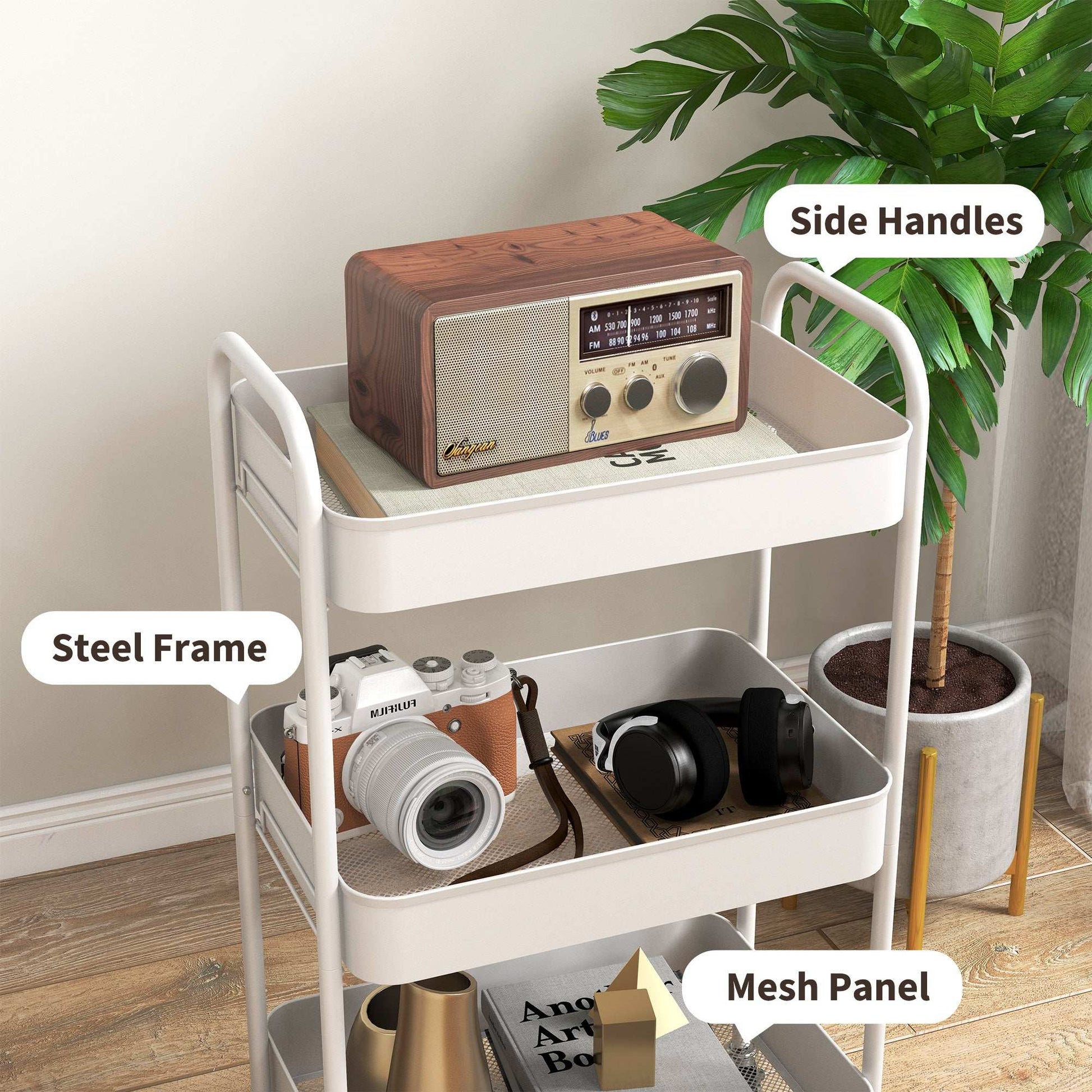 Three-Tier Steel Storage Trolley - White