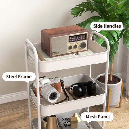 Three-Tier Steel Storage Trolley - White