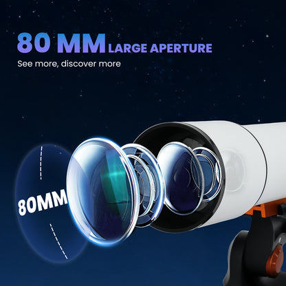 Astronomy Telescope for Adults and Beginners with 80 mm Aperture, Carry Bag, White