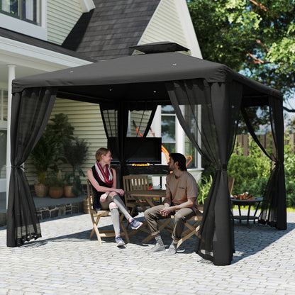 Outsunny 3 x 3 m Metal Gazebo, Garden Pavillion, Double Roof Outdoor Canopy Shelter with Mesh Sidewalls, Black