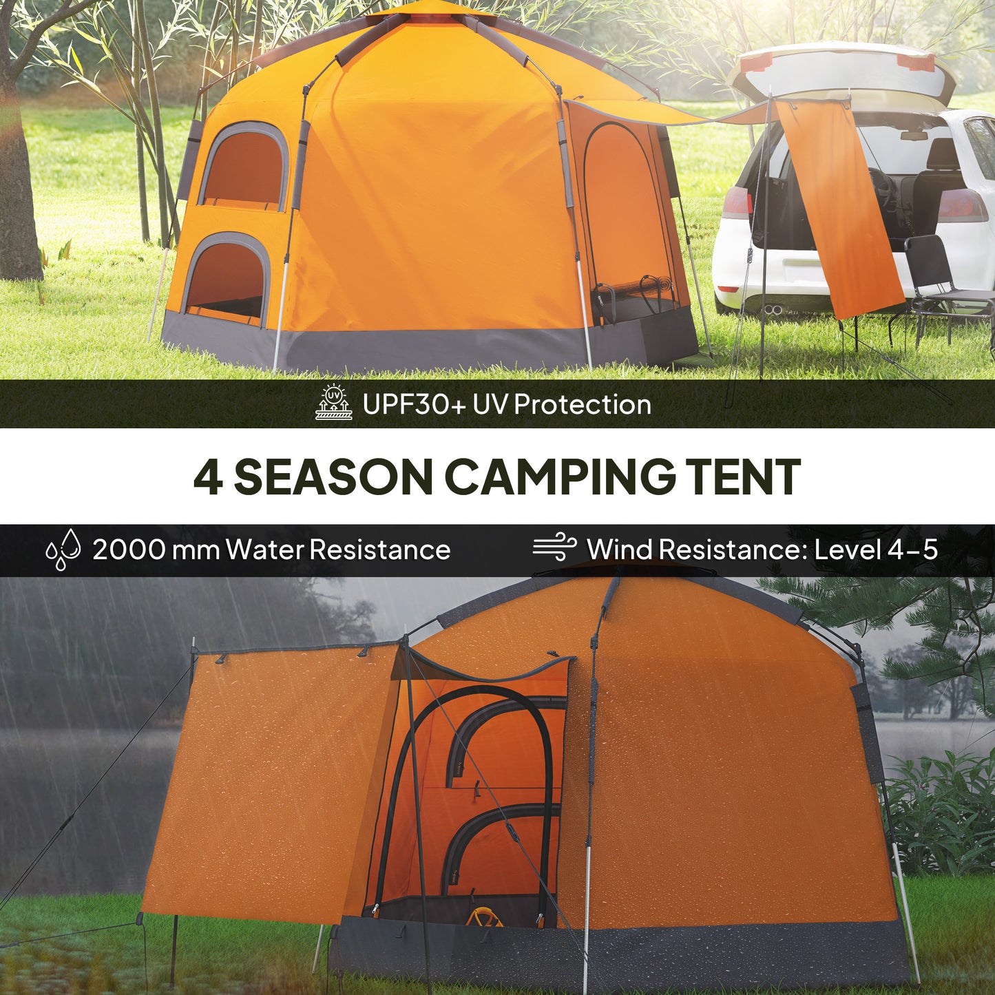 Automatic Pop Up Camping Instant Setup 2-4 Man Tent W/ Mesh Windows, Waterproof & Portable Dome W/ Carrying Bag for Camping / Orange