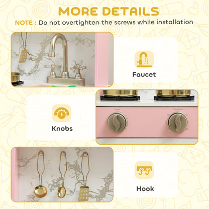 AIYAPLAY Kitchen Playset with Pretend Play Cooking Accessories, Play Kitchen with Oven, Microwave and Sink, Pink