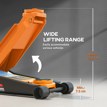 3 Ton Hydraulic Low-Profile Floor Jack, with 7.5-50.5cm Lifting Range, Wheels, Orange