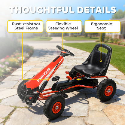 AIYAPLAY Kids Pedal Go-Kart | Red or Blue | 110x61x62cm | Ø25cm EVA Wheels | Adjustable Seat 30cm | 5cm Adjustment | Manual Brake & Clutch | Steel Frame | 30kg Max | Age 3-8 | Height 105-125cm | EN71