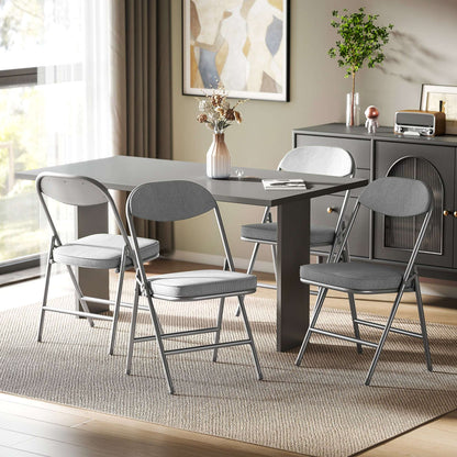 Set of 4 Folding Corduroy Chairs | High Back | Padded Seat & Back | Steel Frame | 120kg | No Assembly | Grey