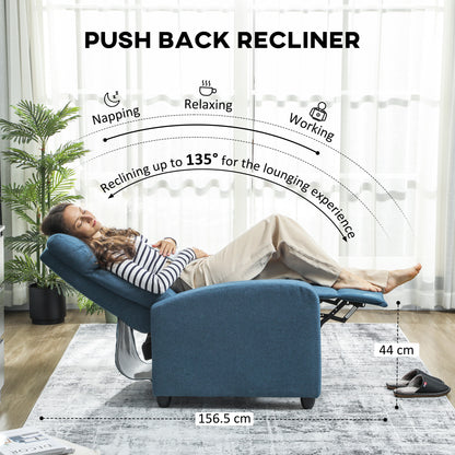 135° Push Back Recliner Armchair, with Footrest - Blue