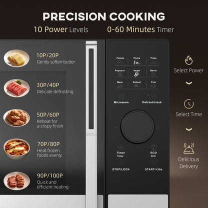 23L 800W Microwave Oven, Digital Solo with 10 Power Levels, Automatic Defrost, 8 Auto Cook Menus, 60 Minutes Timer, Eco Mode - Black