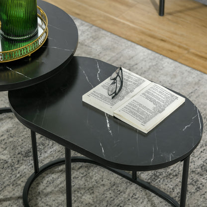 Marble-Effect Nest of Tables - Black/White