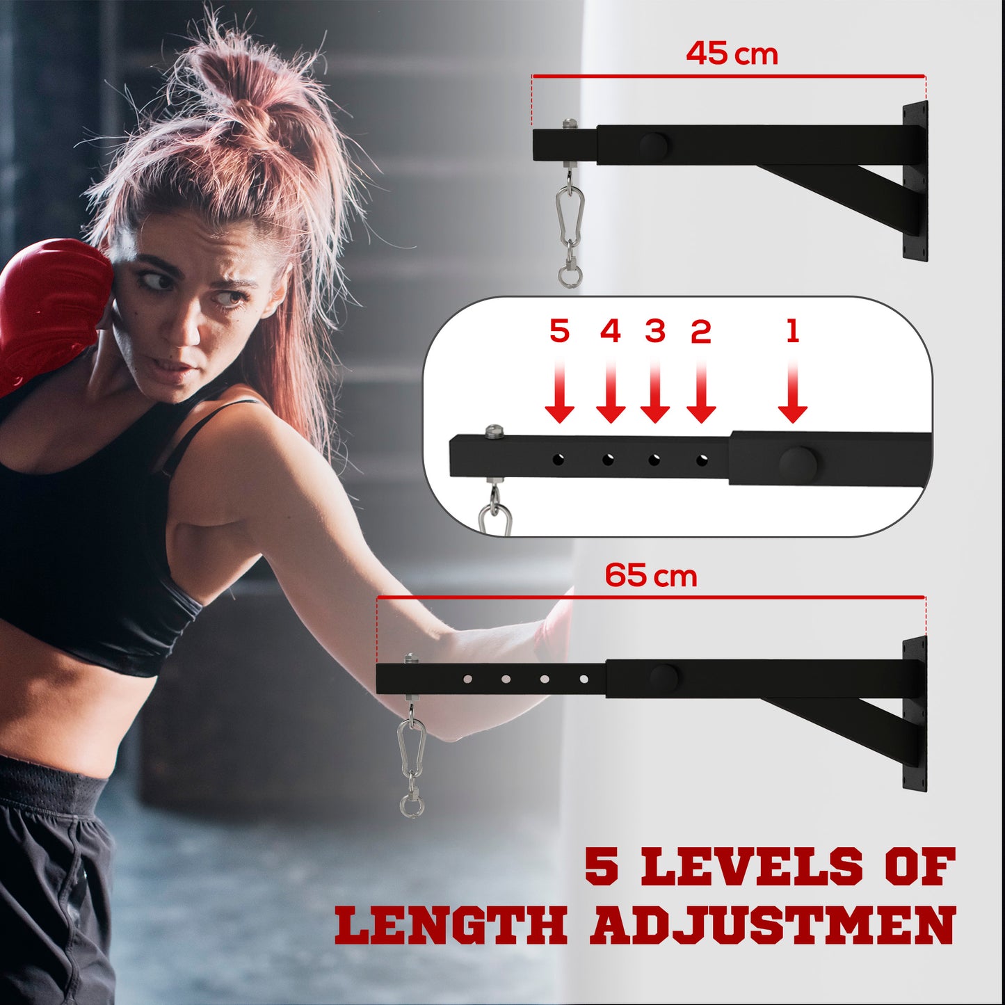 SPORTNOW Punch Bag Wall Bracket, 5-Length Adjustable Boxing Bag Bracket for Kickboxing Muay Thai Punching Training
