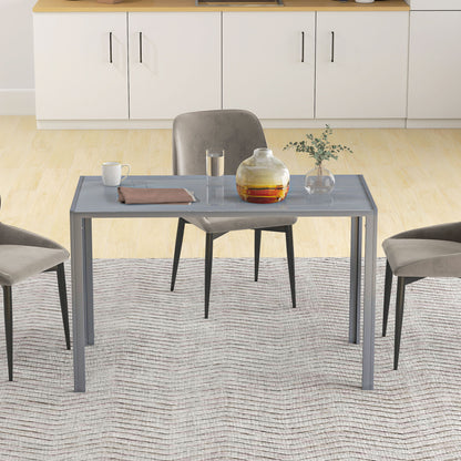 4-Seater Dining Table | 120cm | 6mm Tempered Glass Top | Powder-Coated Steel Legs | Floor Pads | 80kg | Grey