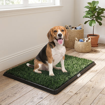 PawHut Dog Toilet Tray with 2 Artificial Grass Mats | Black & Green | PP PE | 76x50.5x3.5cm | 3-Layer Drainage System | Medium Dogs up to 50cm | Indoor Balcony Yard | No Assembly