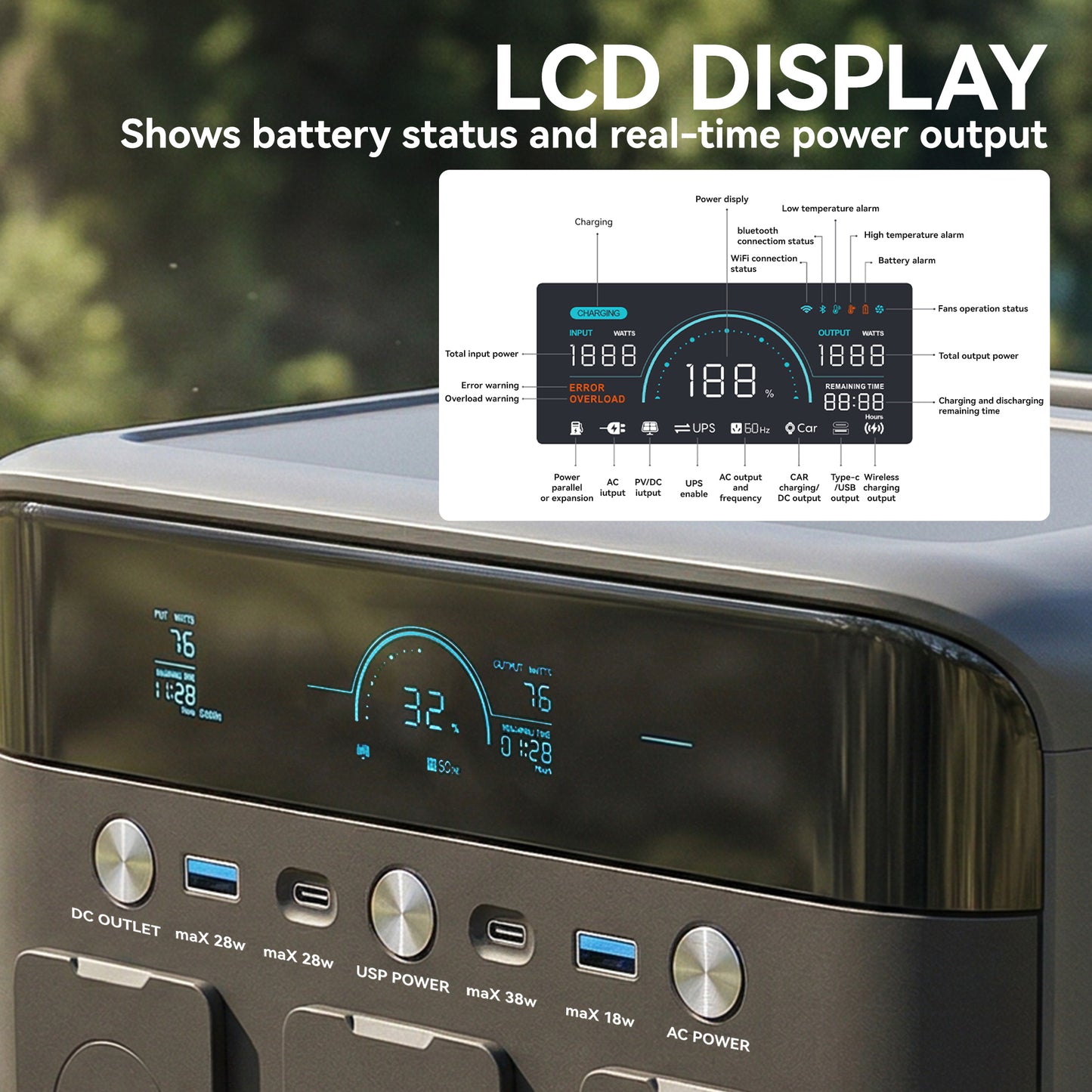 Portable Power Station with LiFePO4 Battery, 1.5H Fast Charge, Camping Power Pack with 600W AC/USB-A & USB-C Output