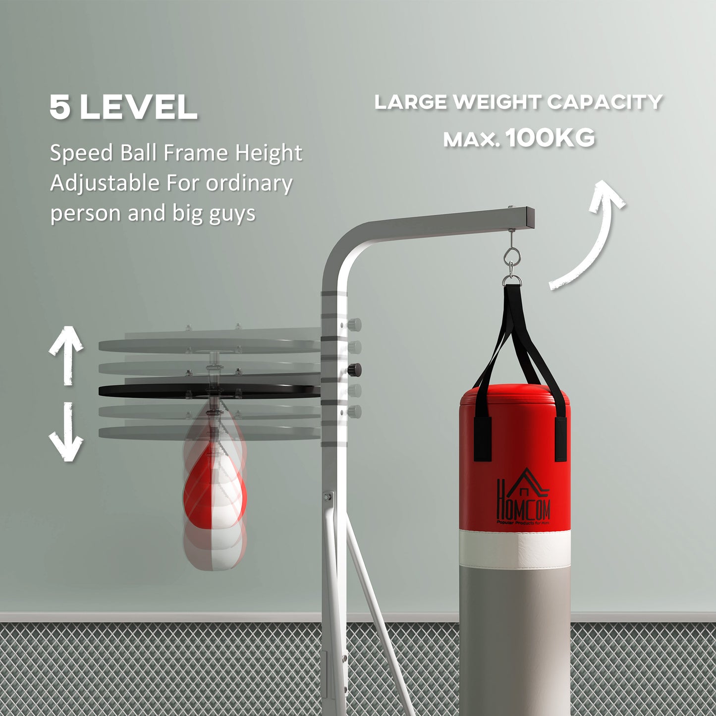 Freestanding Boxing Punch Bag & Speed Ball Station Hanging Frame Training Exercise Platform Home Gym Heavy Duty, White
