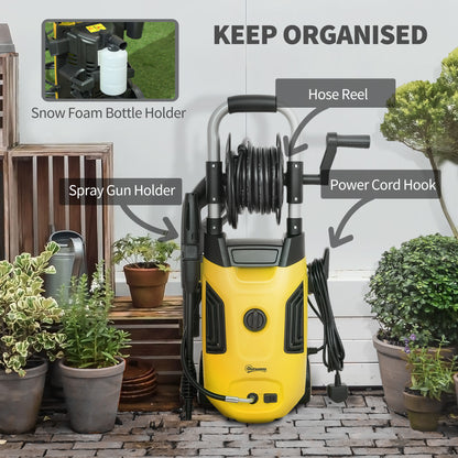 Outsunny 1800W High Pressure Washer, 150 Bar Pressure, 420 L/h Flow, Portable Power Washer Jet Wash Cleaner with Adjustable Nozzle, 6M Hose
